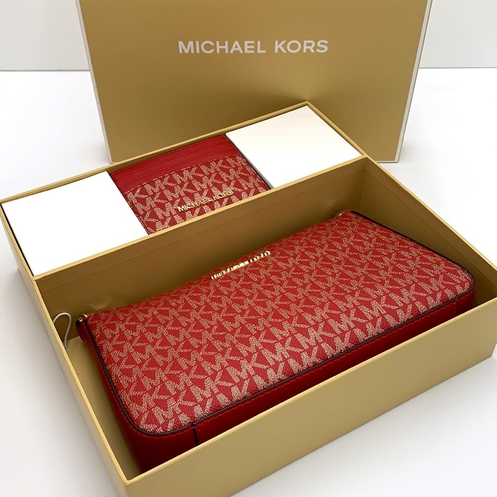 MICHAEL KORS GIFTABLE SHOULDER BAG & CARD HOLDER BOXED SET CHILI PALE GOLD GLITT - Picture 2 of 16